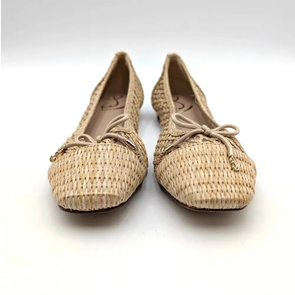 Sam Edelman May Ballet Flat Bow Detail Women's Woven Raffia Size US7 EU37.5